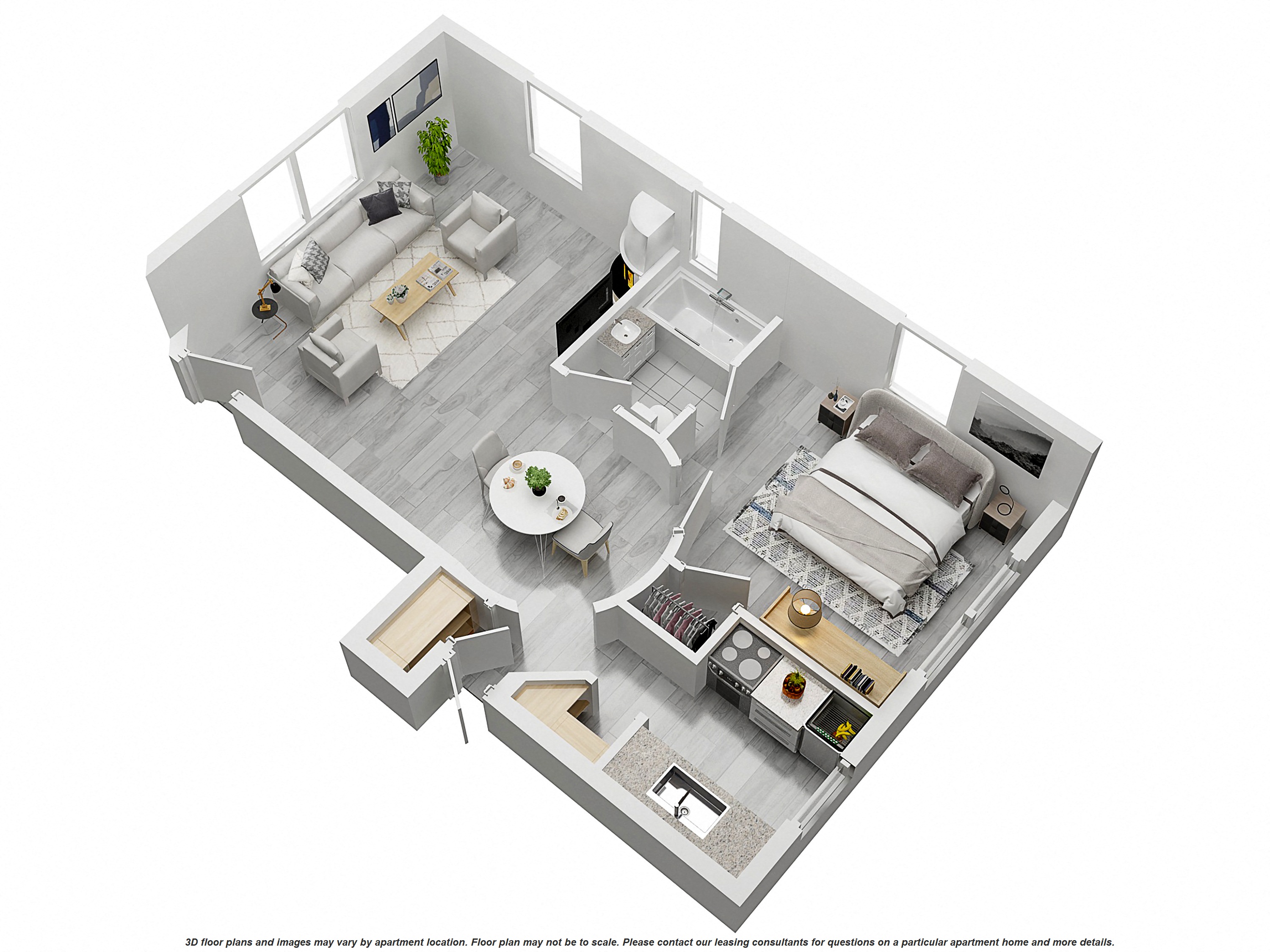 Floor plan for 1 bed, 1 bath, 600 sqft